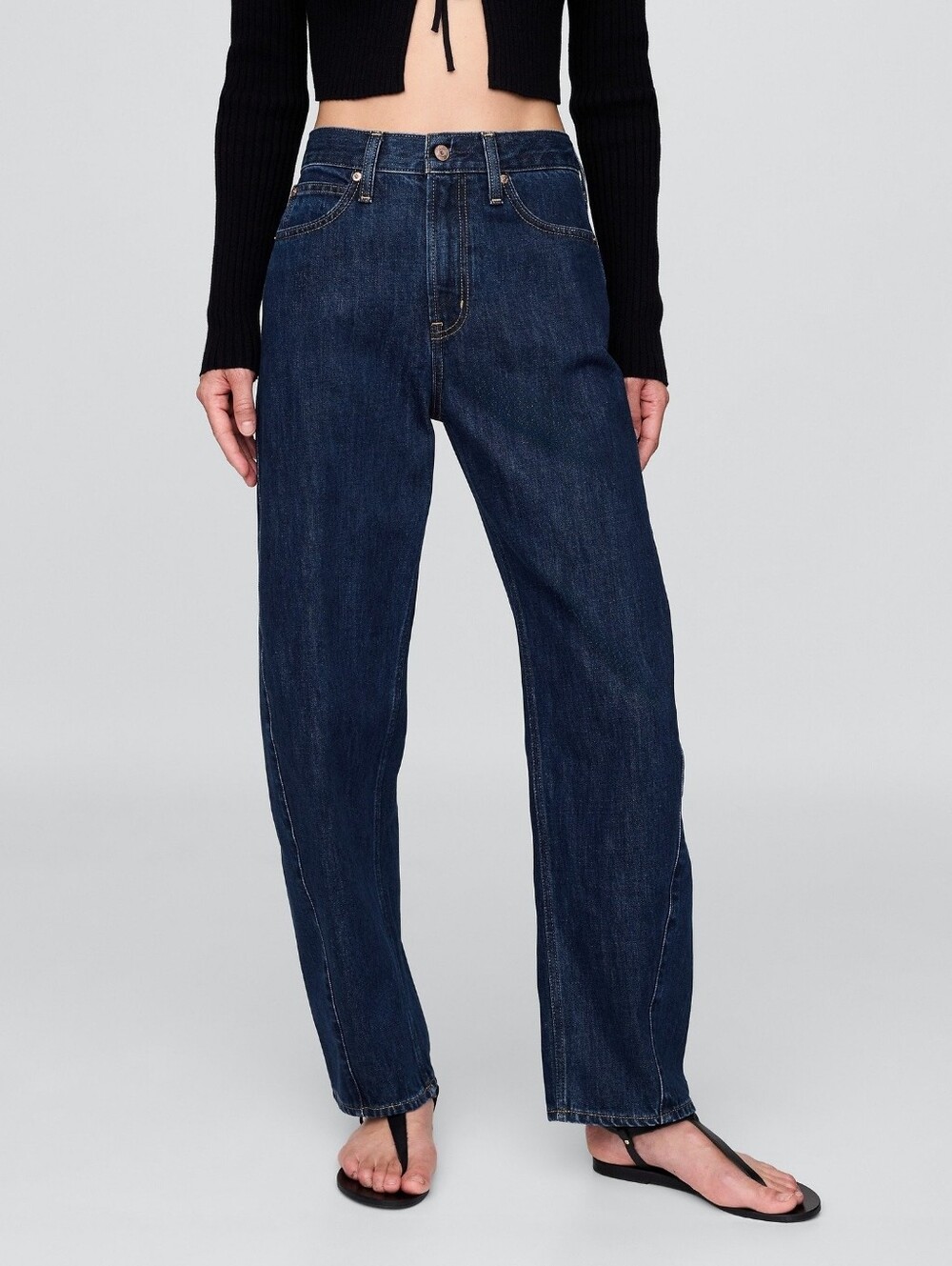 Gap Barrel High Rise Jeans 100% Cotton Dark Wash Blue Twisted Seam 27 4 Regular
